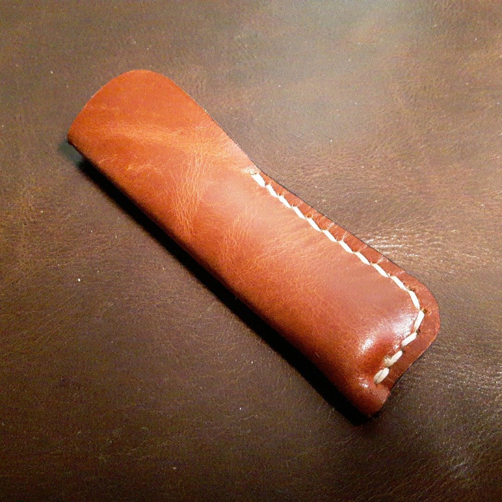 Case Slimline Trapper Leather Slip Sheath Pull Up Leather In Nice Cognac Color