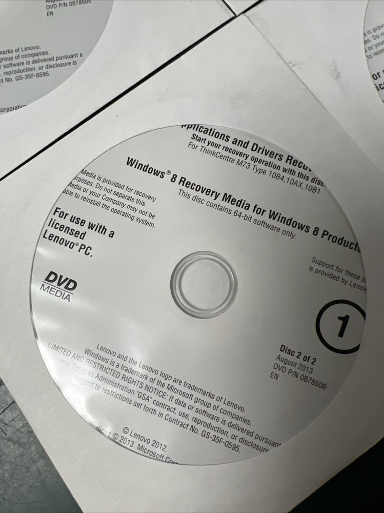 LENOVO WINDOWS 8 PRO OPERATING SYSTEM RECOVERY DISCS / 4-DISC SET
