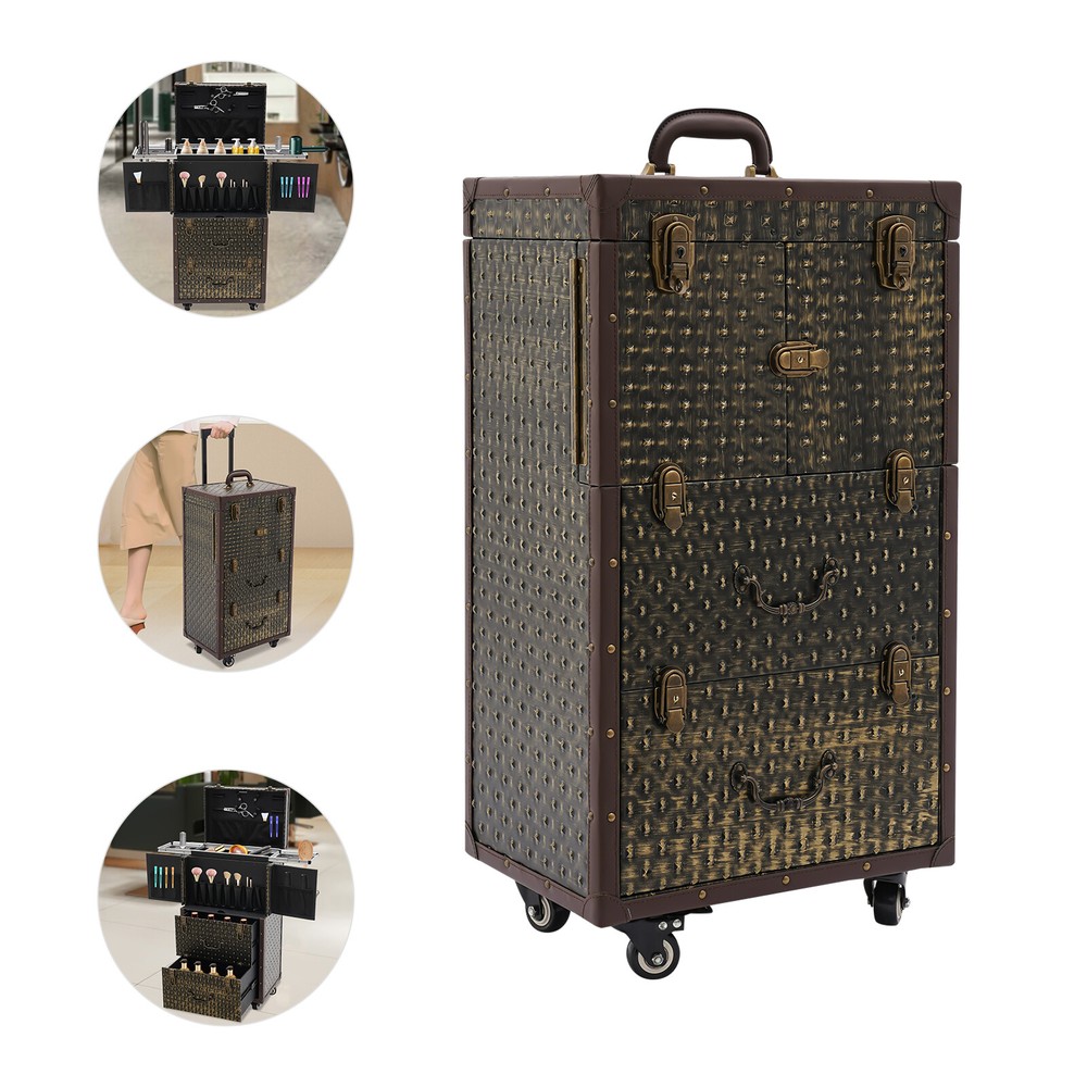 Rolling Lockable Makeup Train Case Organizer Trolley Lockable Professional