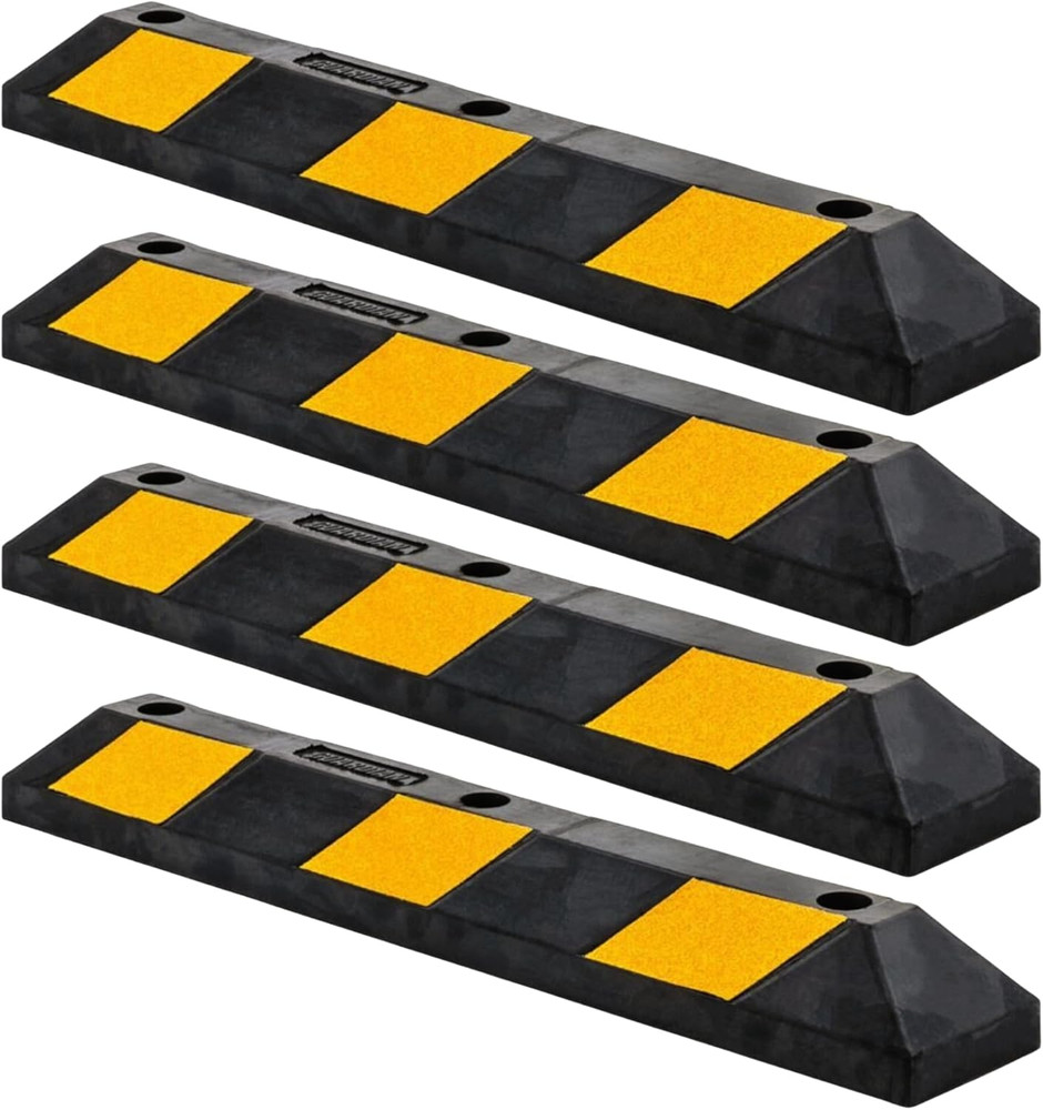 4 Pack Parking Stop, 3 Foot Long Flexible Rubber Curb, Highly Visible Accessory