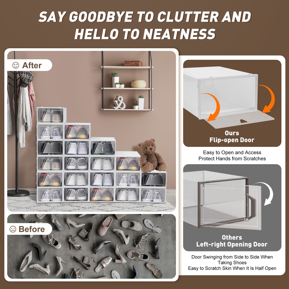 20pcs Shoe Storage Box Organizer, Transparent Plastic Stackable' Shoe Container.
