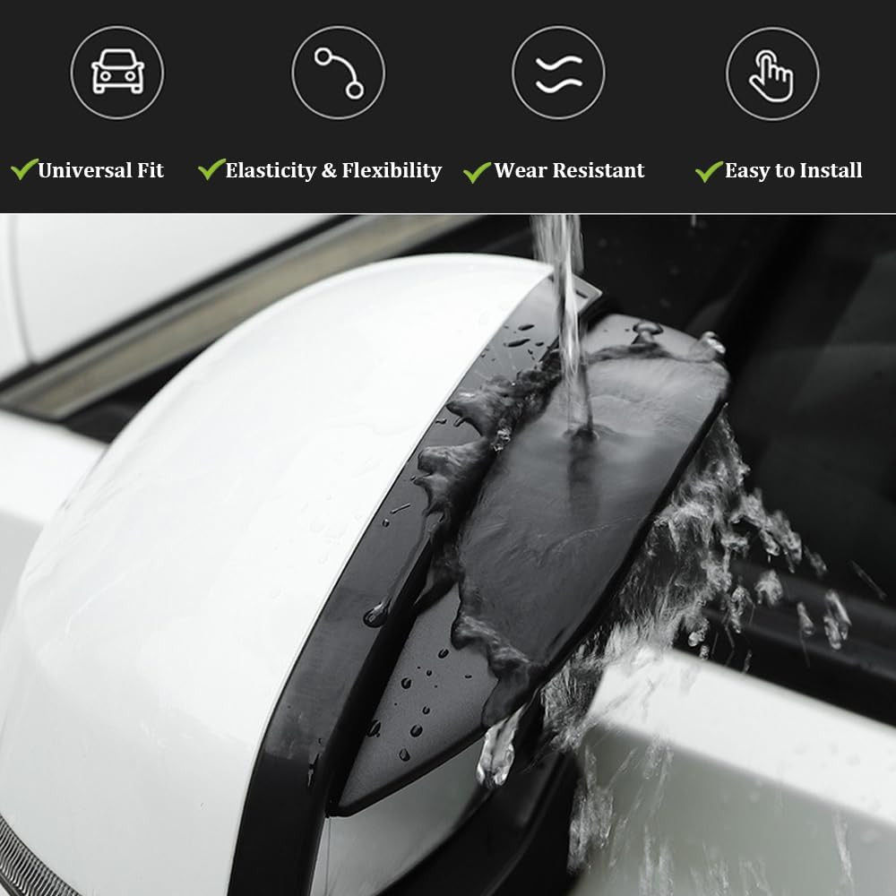 Car Rearview Rain Eyebrow ShieldCar Mirror Rain Protector 2PC Solid Black