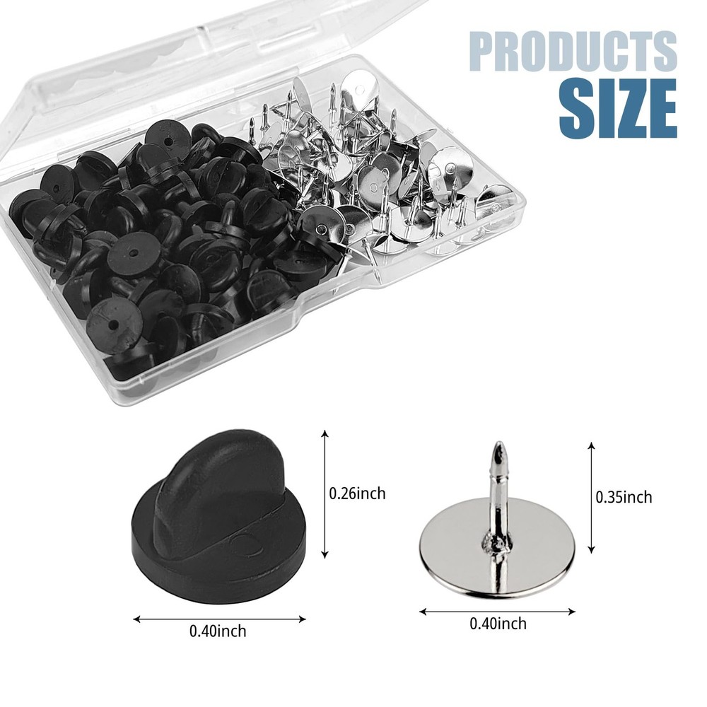 50 Pairs Pin and Backs, Backs Locking Tie Tack, Rubber Black