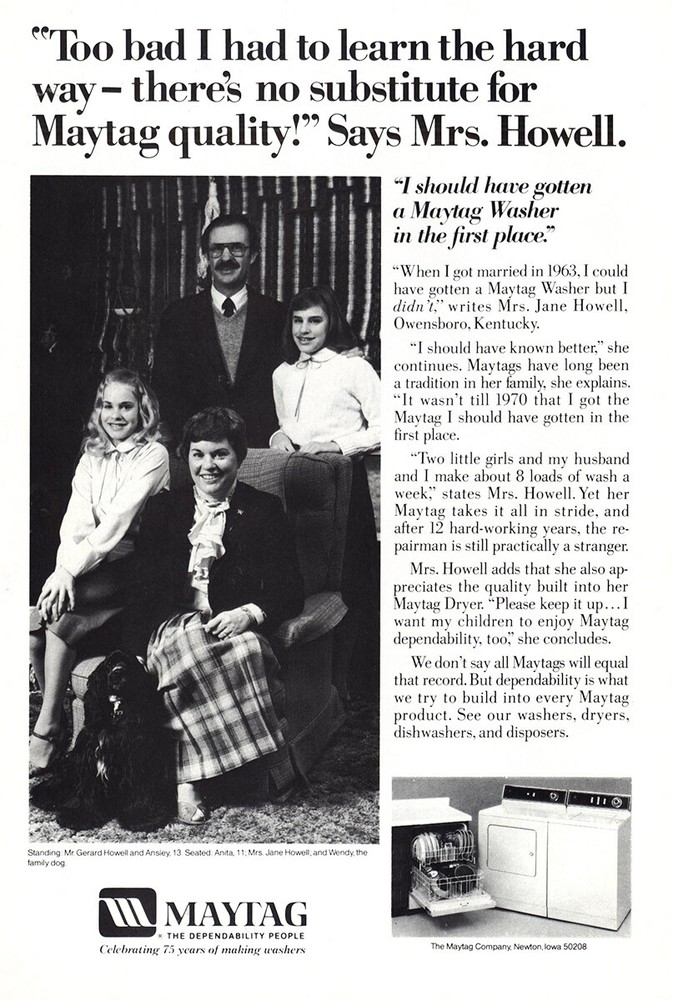 1982 Maytag: Mrs Howell Vintage Print Ad