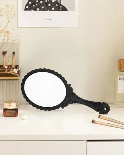 Hand Mirror Vintage Handheld Mirror with Handle Vanity Makeup Black