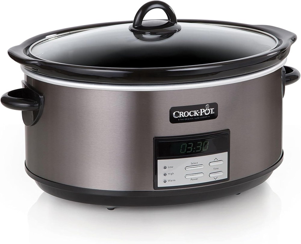 Large 8-Quart Programmable Slow Cooker W/ Auto Warm Setting Black Stainless