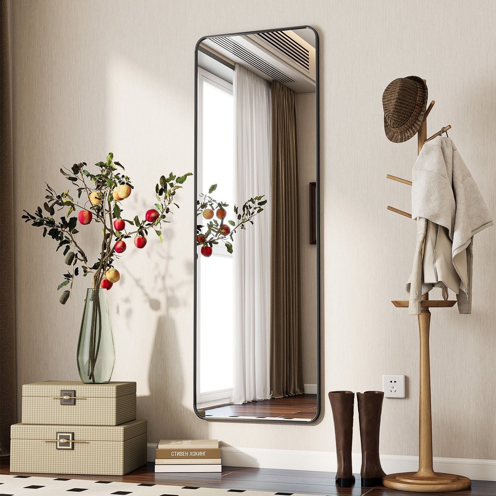 16"x59" Rectangular Full Length Mirror W/ Round Corner Standing Full Body Mirror