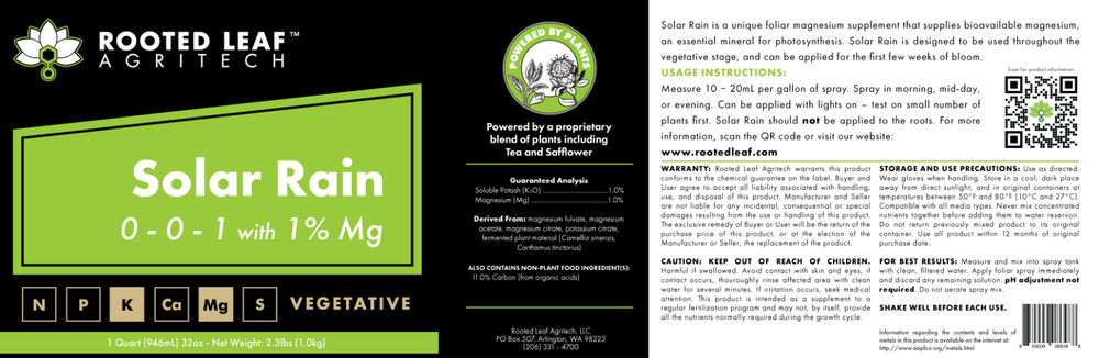 Rooted Leaf Agritech Solar Rain - Carbon Based Magnesium Foliar Spray (Quart)