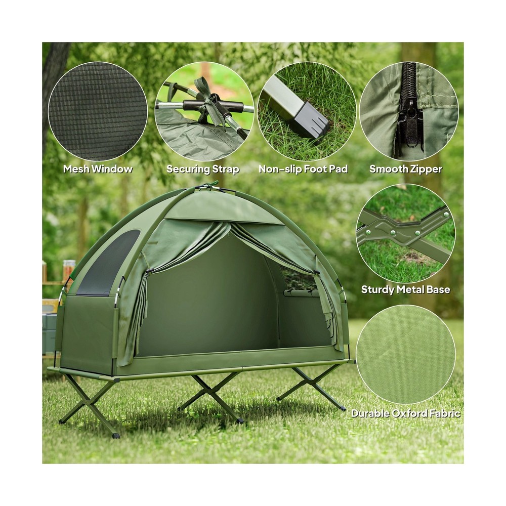 Outsunny Camping Tent Cot, Single Person Folding Cot Combo, Off-Ground Tent, ...
