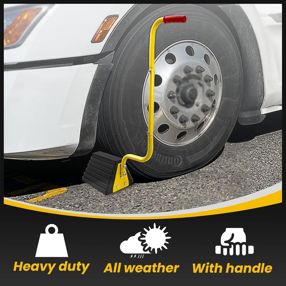 2 Pack Heavy Duty Rubber Wheel Chock with Handle, Sturdy Solid Black-handle