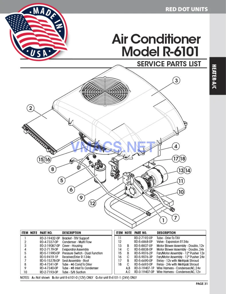 Red Dot AC Unit 12v Rooftop Mount R-6101-0P
