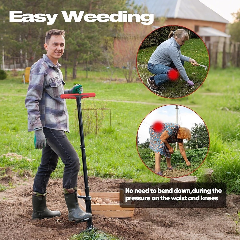 Weed Puller Tool with Long Handle,Effortlessly Remove Roots Without Bending