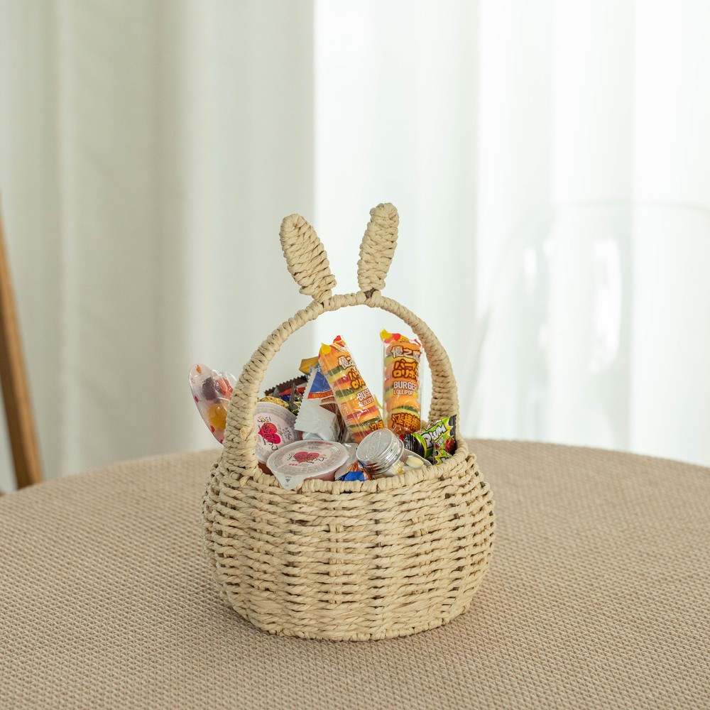 NEW Wickerwise Hand-Woven Easter Bunny Ear Basket with Handle