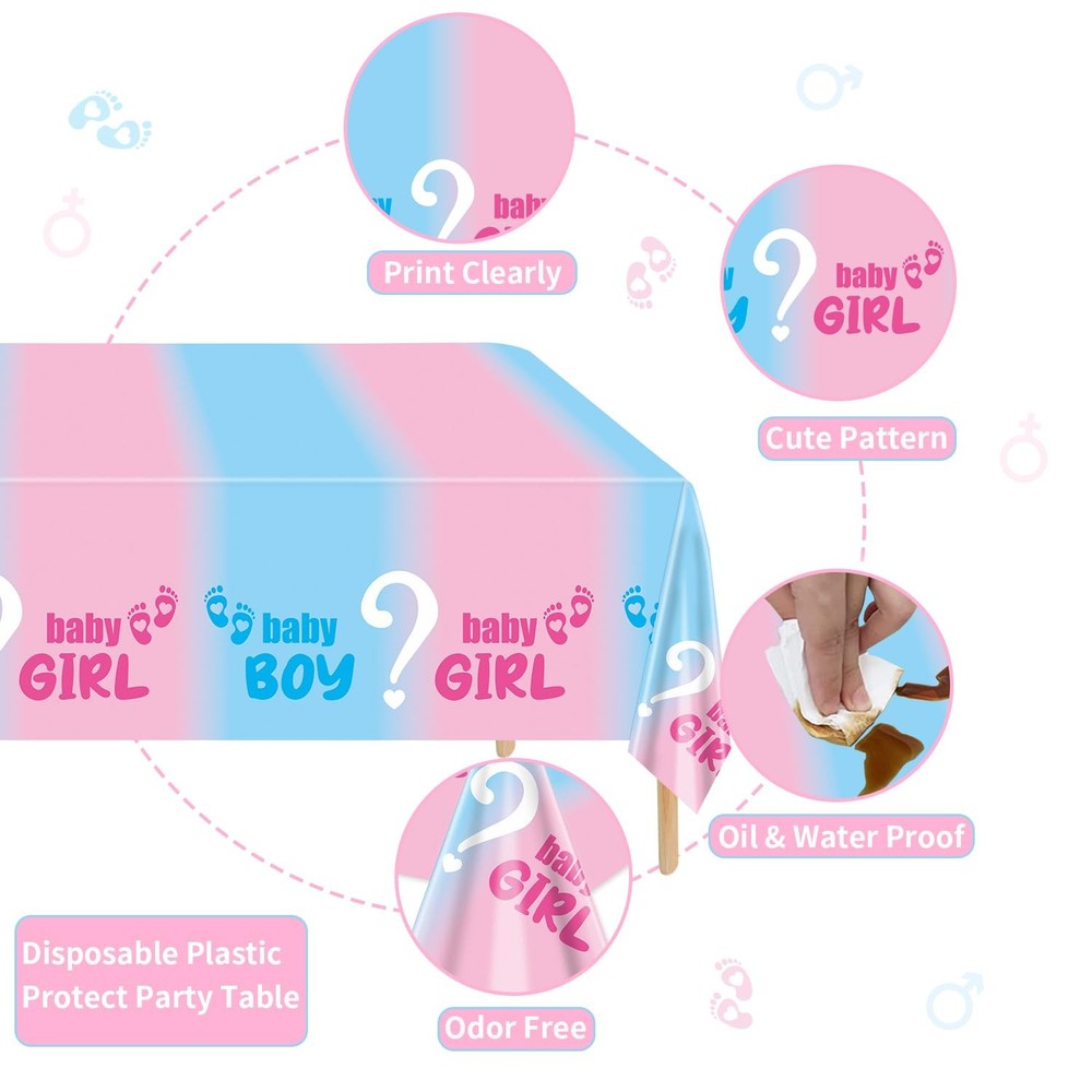 8Pcs Gender Reveal Tablecloth - Gender Reveal Table Decorations Rectangular P...