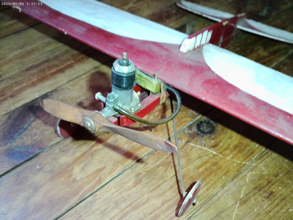Vintage Tether Control Line Balsa Wood Plane with Thimble Drome Engine