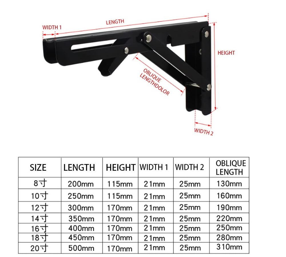 Black Folding Shelf Brackets Max. Load 220 lb Heavy Duty DIY Wall Mounted She...