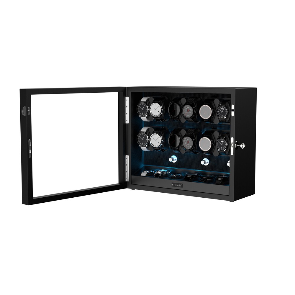 New Automatic 12 Watch Winder 6 Display Storage Box Quiet Mabuchi Motor LED Gift