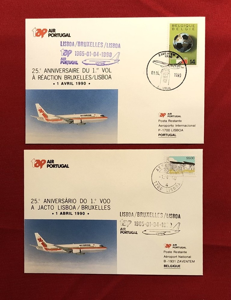 1990 TAP Portugal 2 x FDC Lisbon - Bruxelles & Return