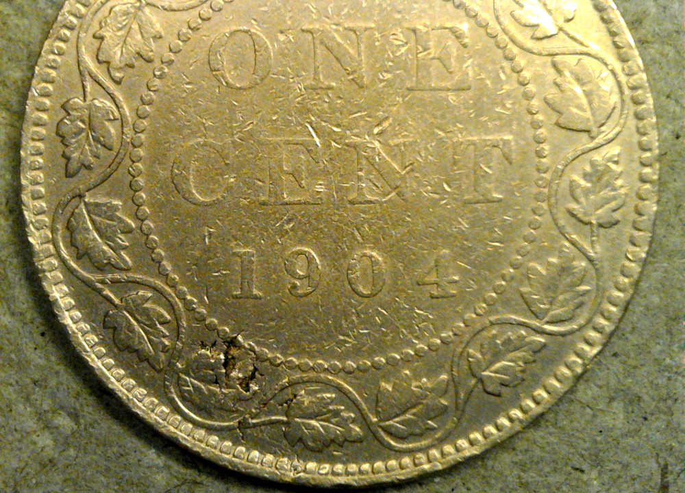 1904 Canada Large Cent Circulated BN Reverse Lamination Error King Edward VII