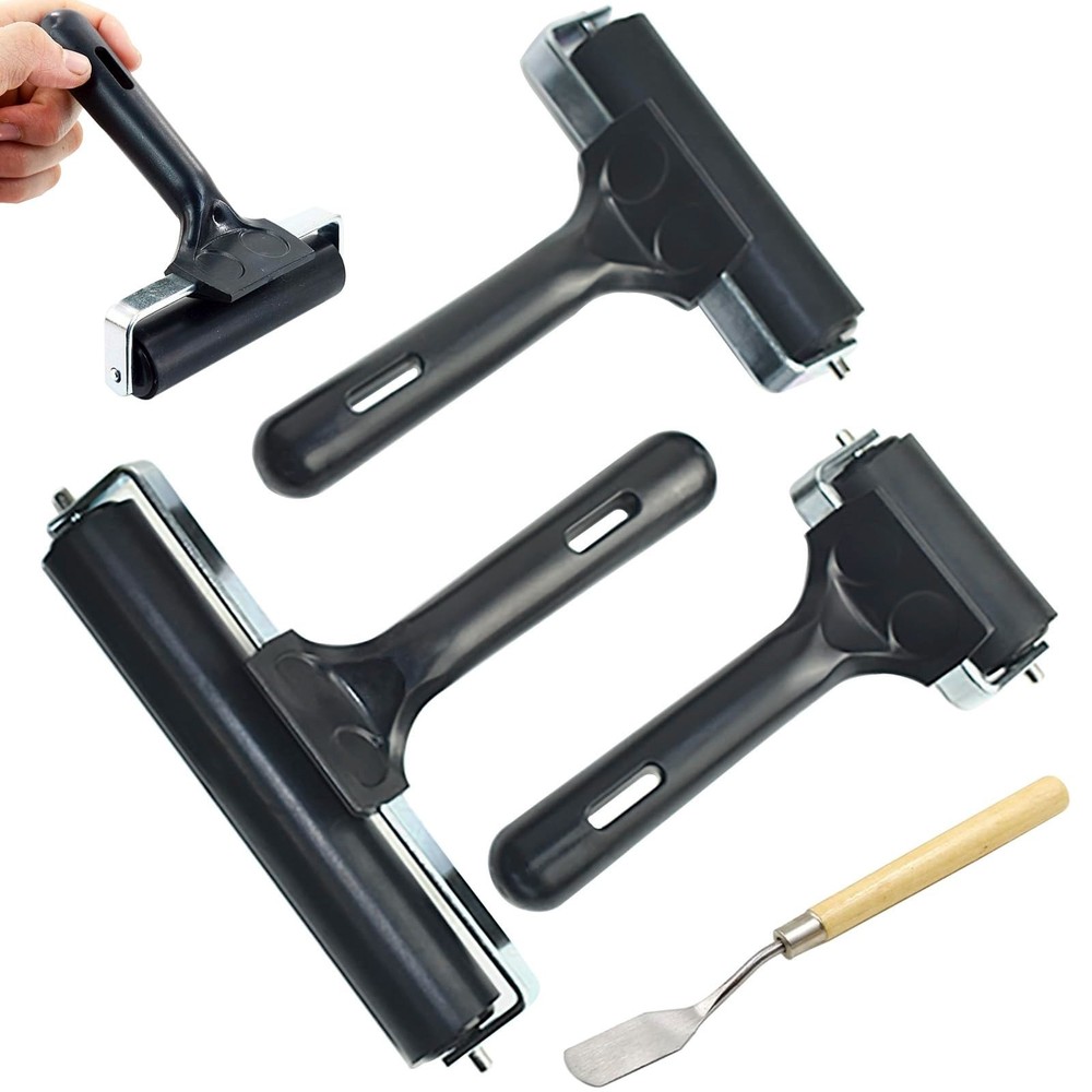 Soft Rubber Brayer Rollers for Crafting & Printmaking - 4 Pack (2.4", 4", 6") +