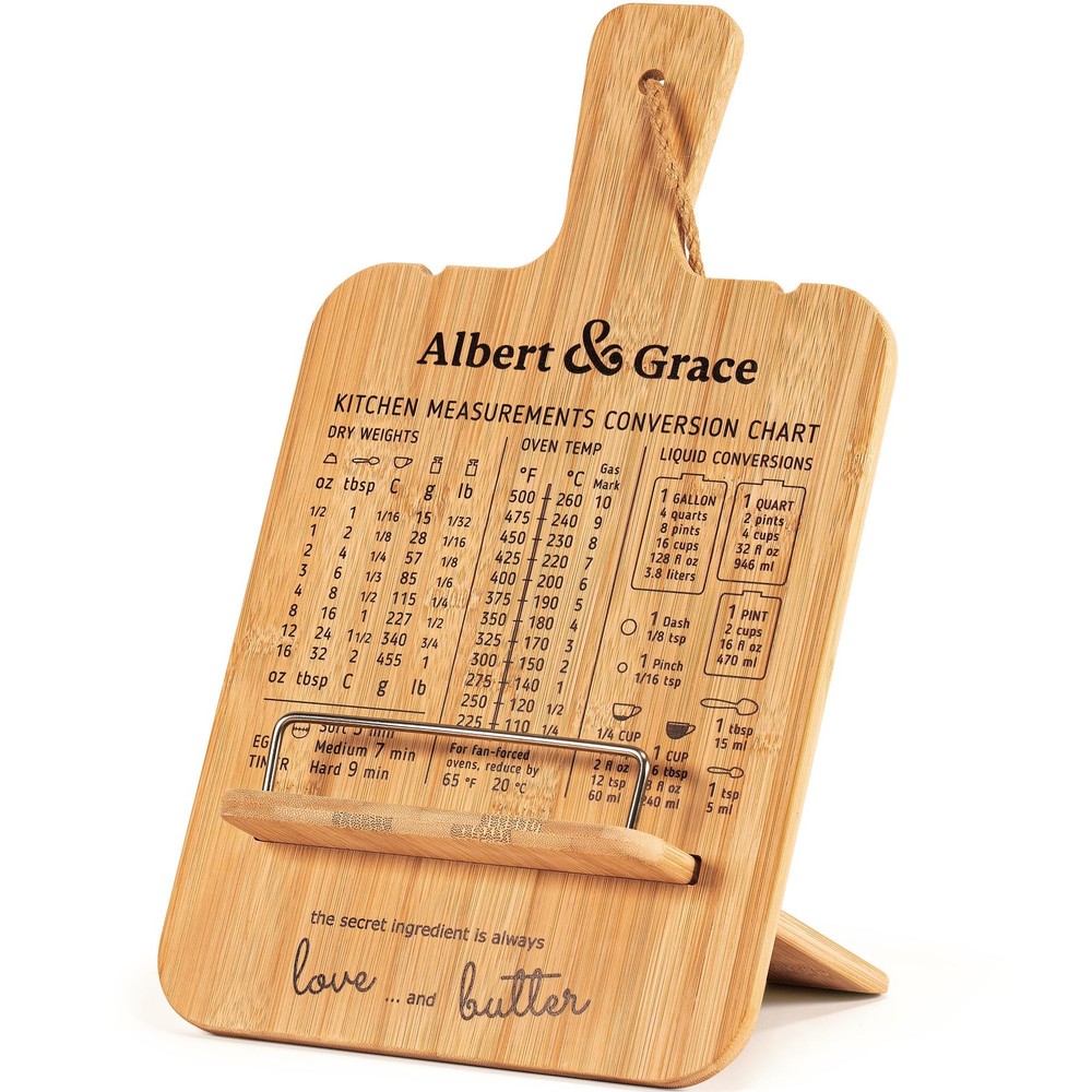 Adjustable Cookbook Stand with Conversion Chart – Recipe Book Holder for Kitc...