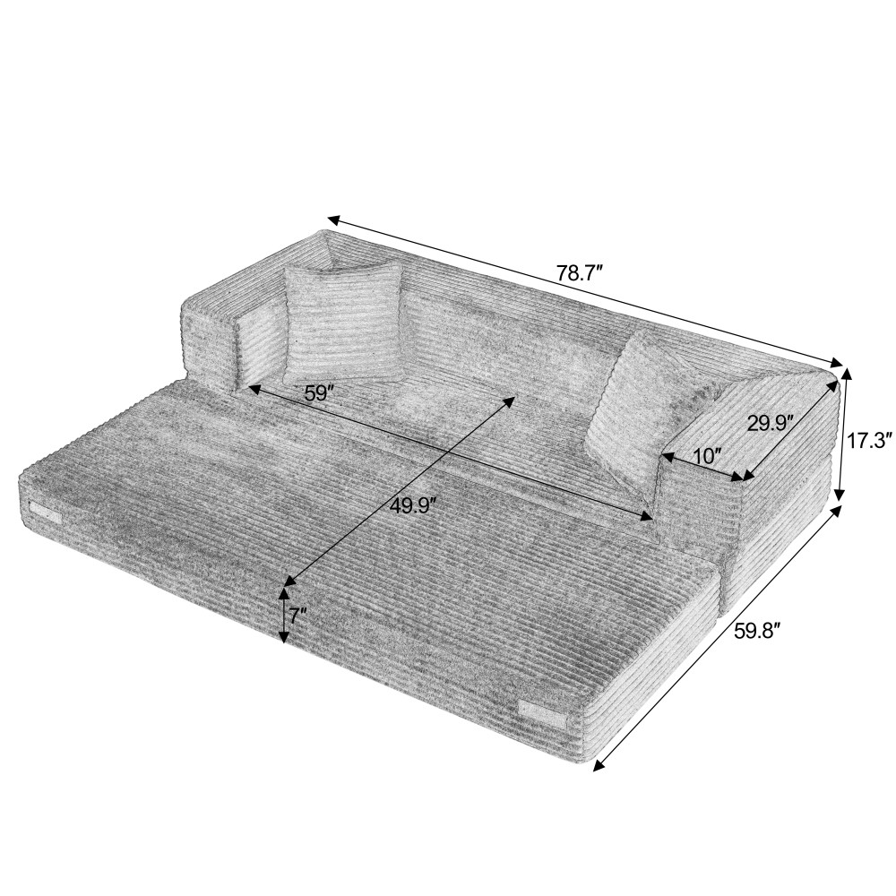 Modern Cord Sofa Classic Square Design, Unique Two-tier Design