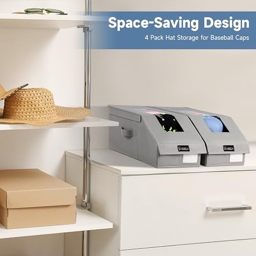 4 Pack Stackable Hat Organizer for Baseball Caps, Clear Hat Storage Box with