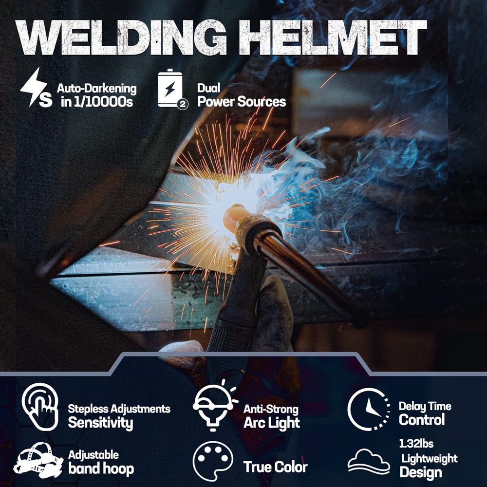 WORKPRO Welding Helmet Large Viewing Welding Mask Hood 4Arc Sensor Welder Shield