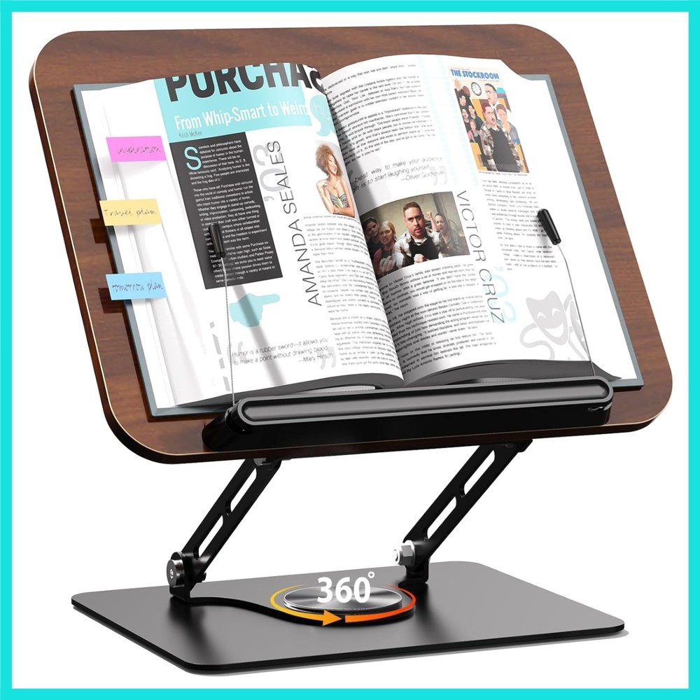 Book Stand for Reading,Adjustable Book Holder with 360° Rotating Base,Foldabl...