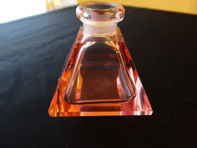 Vintage Art Deco Style Pink Perfume Container w/ Clear Tri-Sided Applicator EUC