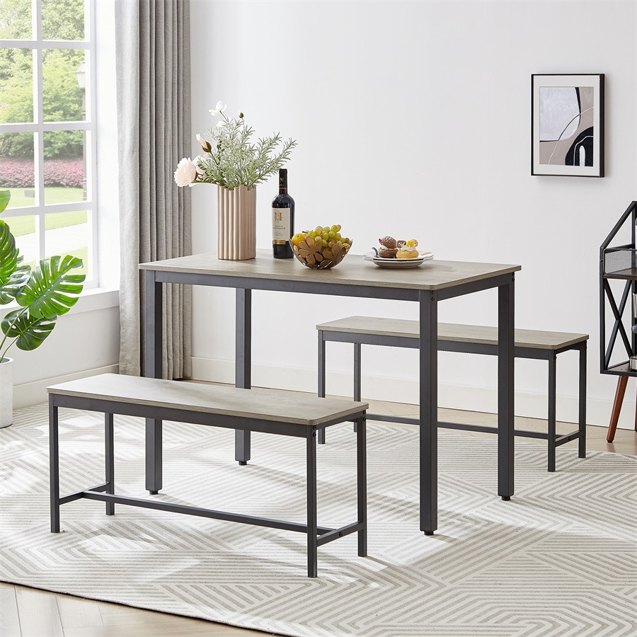 Dining Table Set Bar Table with 2 Dining Benches Kitchen Table Counter + Chairs