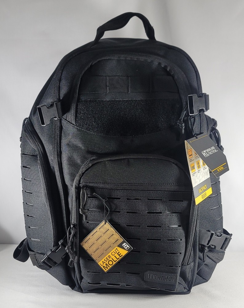Highland Tactical Black Roger Molle Backpack Sternum Strap Padded Back Panel NWT