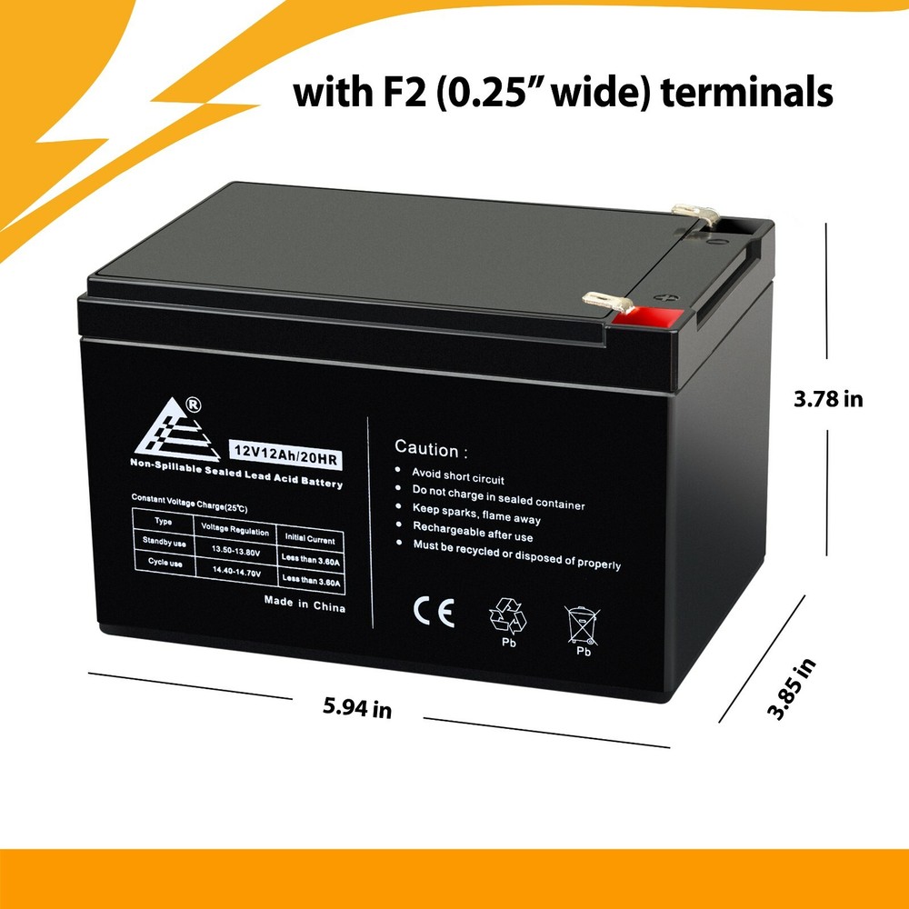 4 Pack: 12V 12AH SLA Battery Replacement for Freerider FR168-3A3