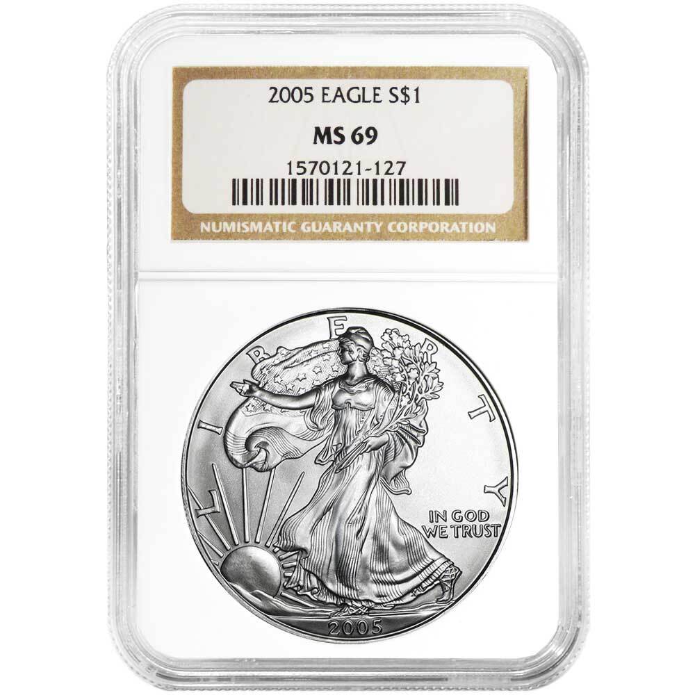 2005 $1 American Silver Eagle NGC MS69 Brown Label