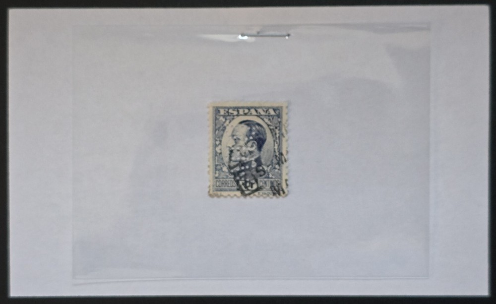 Spain - 1930 - Scott #413 40 centimo blue - "BHA" PERFIN - Stamp