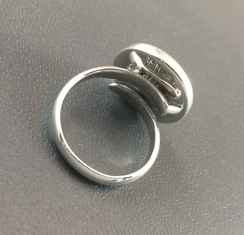 Sterling Silver Ring Blank 15mm Round Bezel Cabochon Setting Adjustable Finding