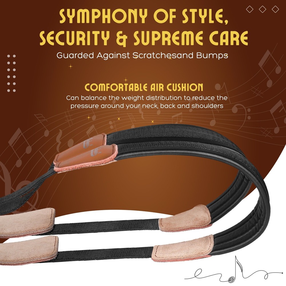 Professional Saxophone Shoulder Strap w/ Adjustable Chest Harness Design, Black