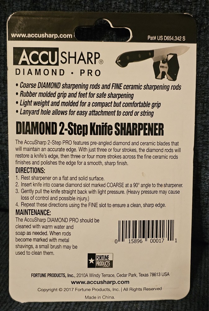 2017 Accu Sharp Diamond Pro 2-Step Knife Sharpener Fortune Products