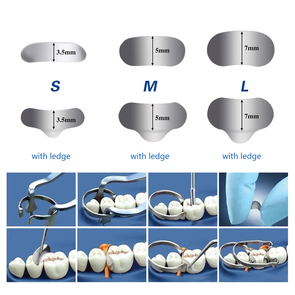 Dental Sectional Matrix System Contoured Metal Matrices Refill Matrix Bands 50Pc
