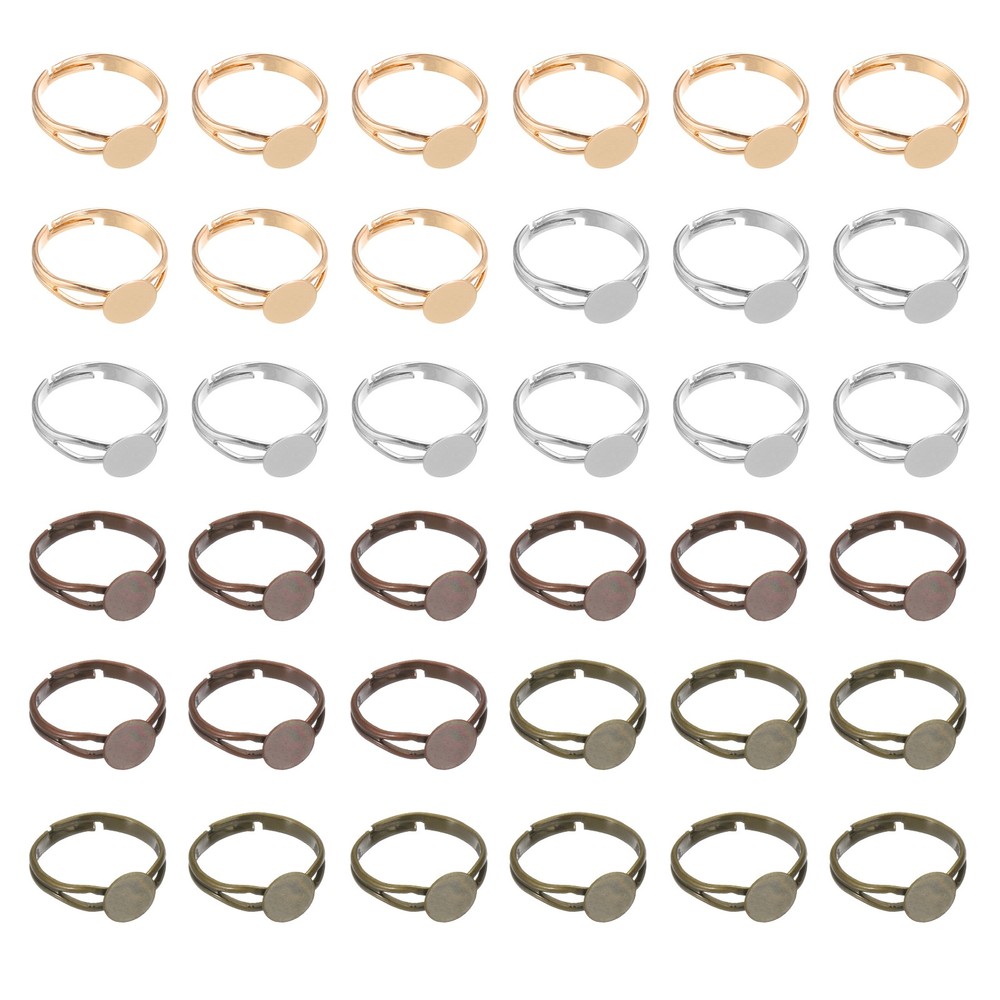 40 Pack 8mm Adjustable Blank Rings, White, Light Gold, Brown, Copper