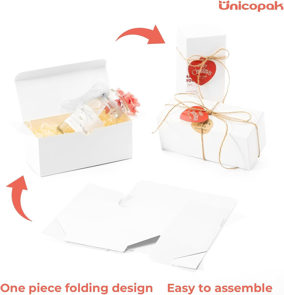 10 Pack 7X3X3 Rectangular Small Gift Boxes, White, Ideal for Slim Birthday Chris