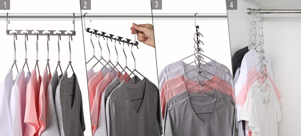 Magicool 8 Pack Metal Magic Cascading Hanger Space Saving Hangers Closet Orga...