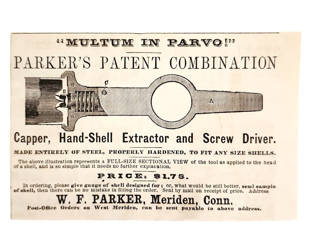 1876 Parker Capper Hand-Shell Extractor Advertisement Victorian Firearms Supply