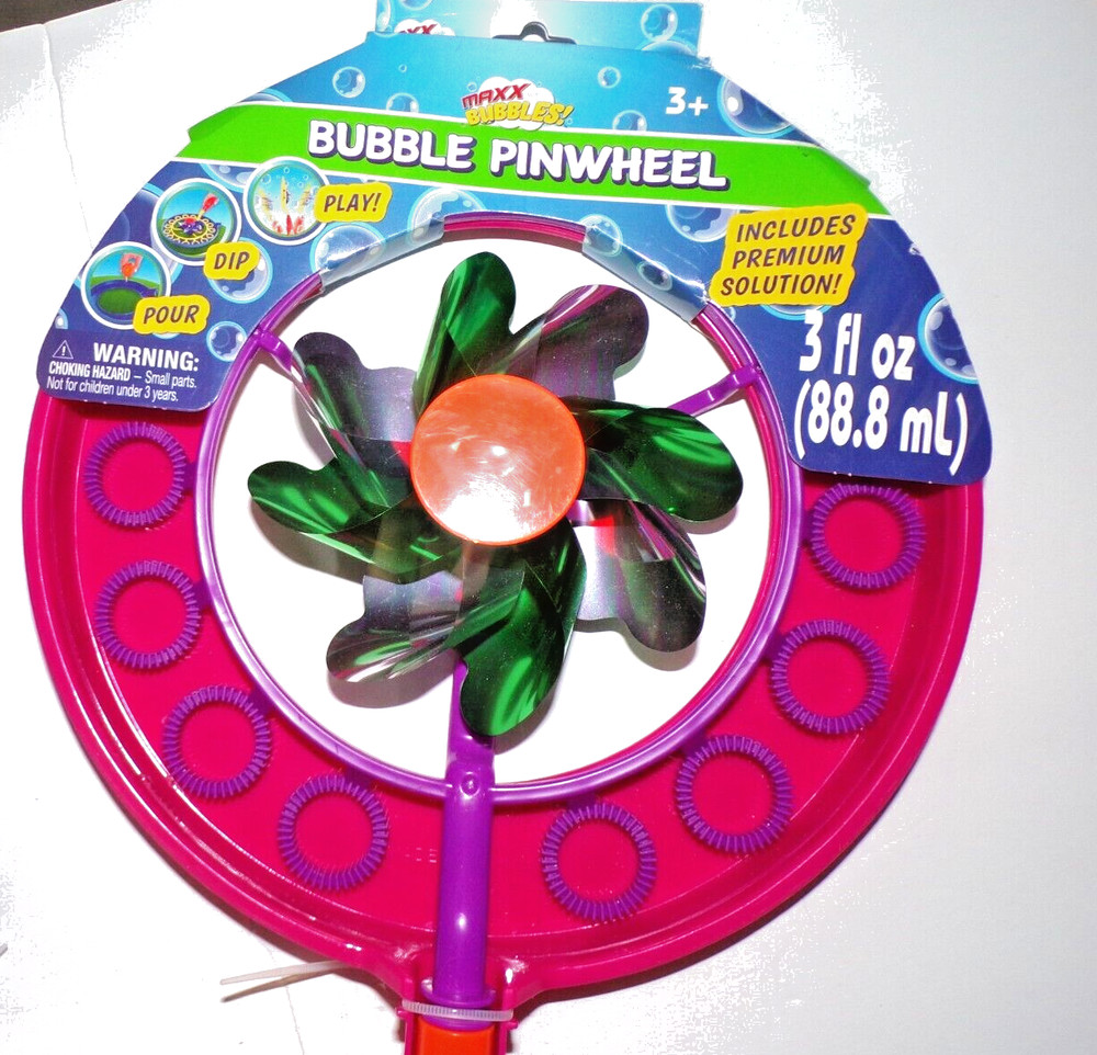 2 MAXX Bubbles! Bubble pink & blue Pinwheel w/ Solution 8" Round & 15" Long TS2