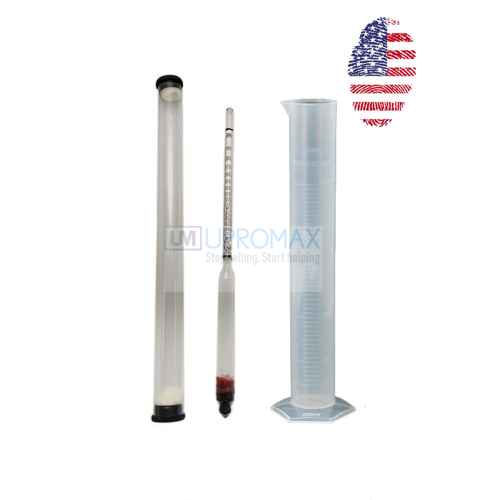 Alcohol Tralle Scale Hydrometer Proof 200% Moonshine & Test Jar Tapper Combo SET
