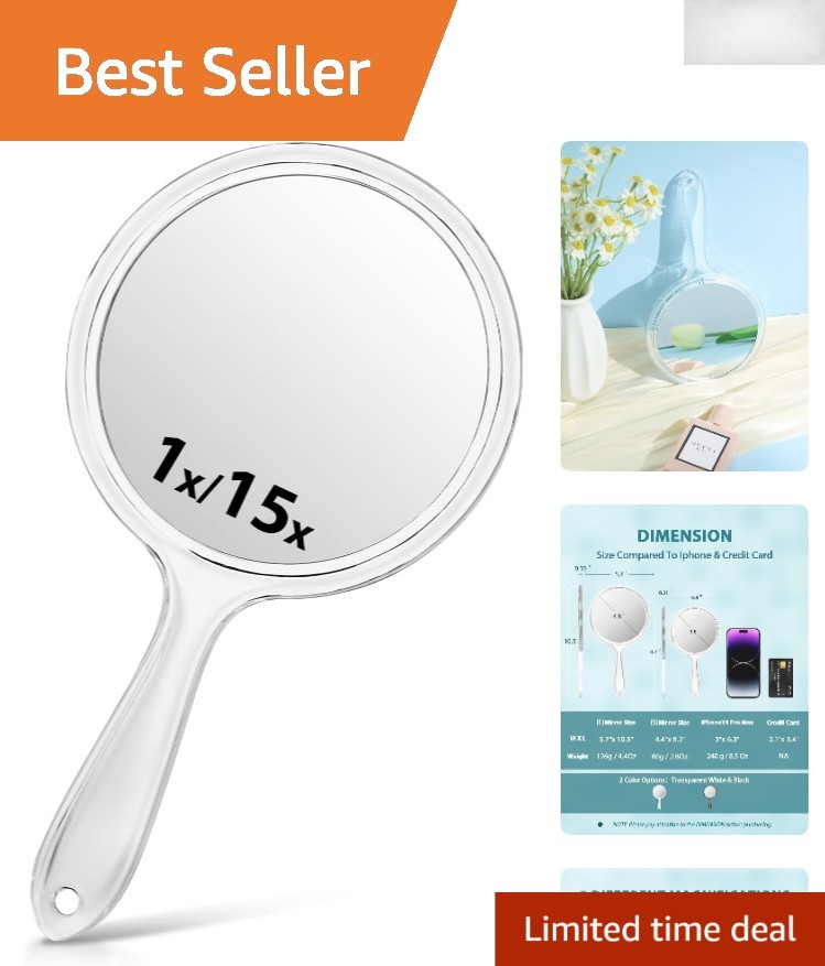 Versatile Acrylic Hand Mirror - 15X Magnifying for Precision Makeup Application