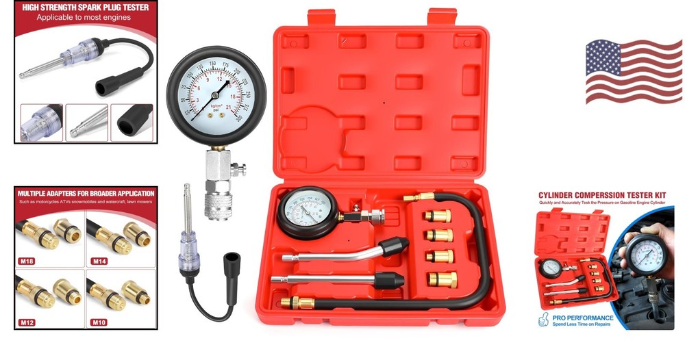 Versatile 9pcs Compression Tester & Spark Plug Tool - 300PSI for Auto/Motorcycle