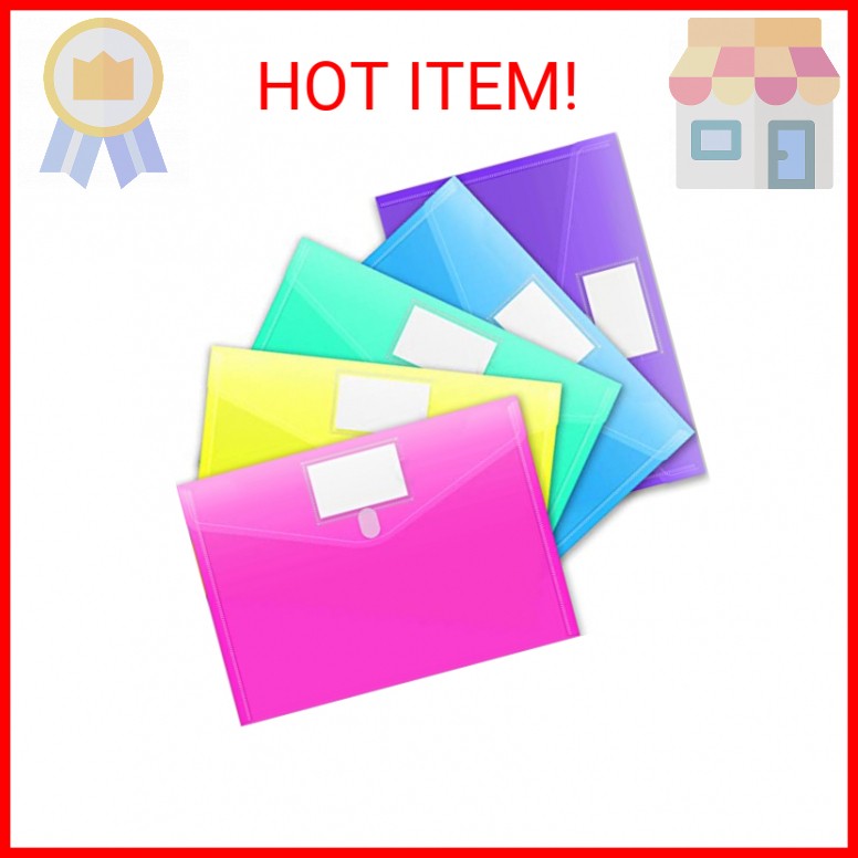 Sooez 5 Pack File Folders, Clear Poly Envelopes Plastic Folders, Folder for Docu