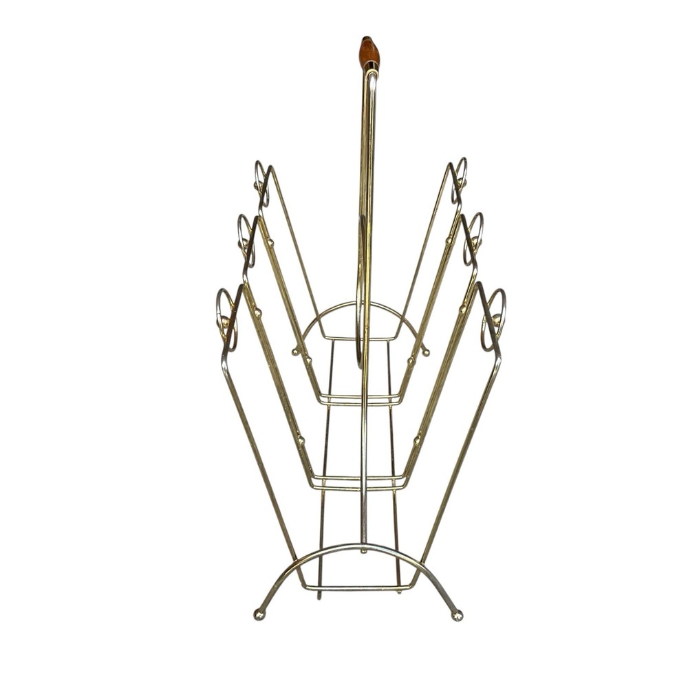 Mid Century Modern Wire and Teak Magazine Rack