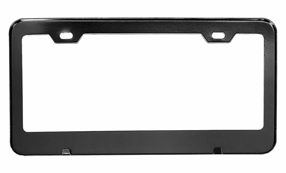 Glossy PLAIN BLACK HEAVY METAL LICENSE PLATE FRAME+CAPS RUST FREE